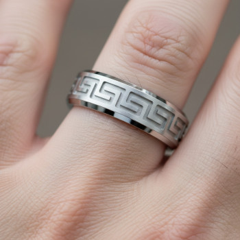 Solid Silver Greek Key Eternity Grooved Men's Ring